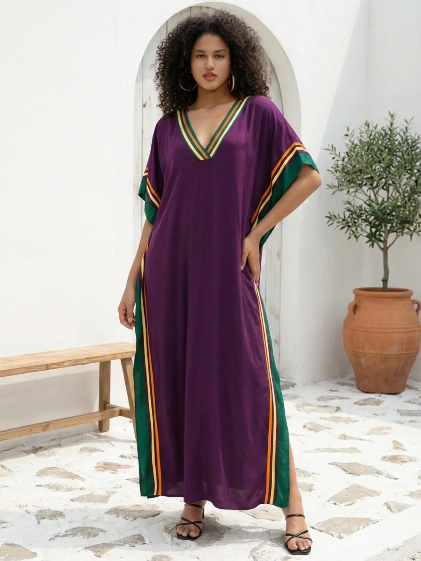 Women's Casual Kaftan Long Dress Oversized Chic Bohemian House Robe Beachwear Vacation Bathing Suit Cover Up Lounge Wear Boho Summer Holiday