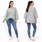 T-shirt uni oversize femme manches longues 100% coton – coupe ample, basique tendance