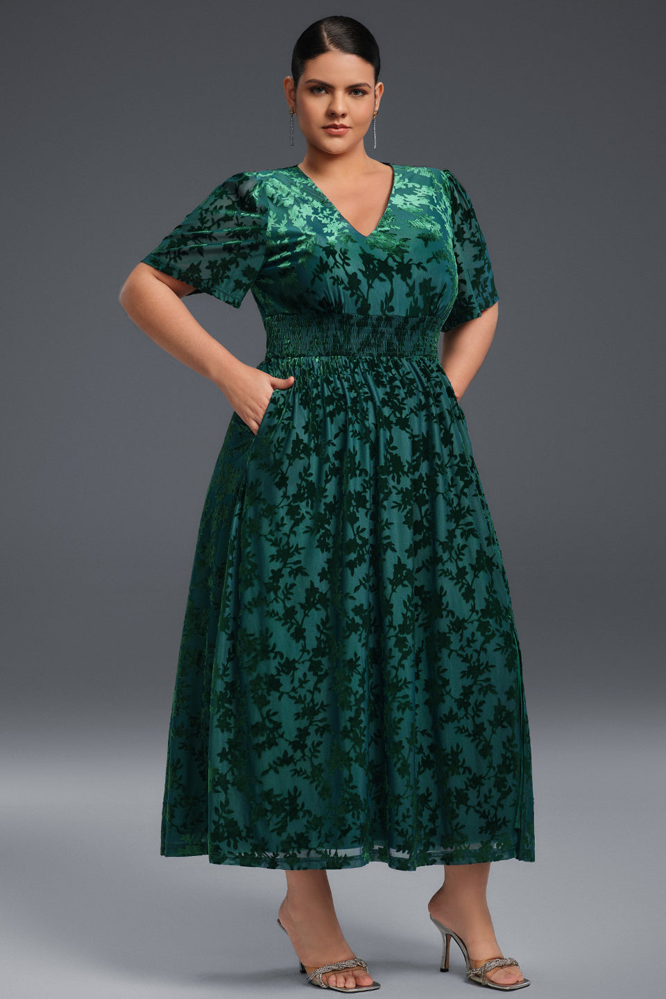 Curveins Plus Size Mauve Velvet Floral Maxi Dress