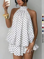 Women's Simple Solid Backless Halter One-Piece Jumpsuit, Elegant Ruffle Design, Perfect for Casual Wear, All Seasons Fashion