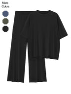 Women's Solid Drop Shoulder Tee & Elastic Waist Pants Two-piece Set