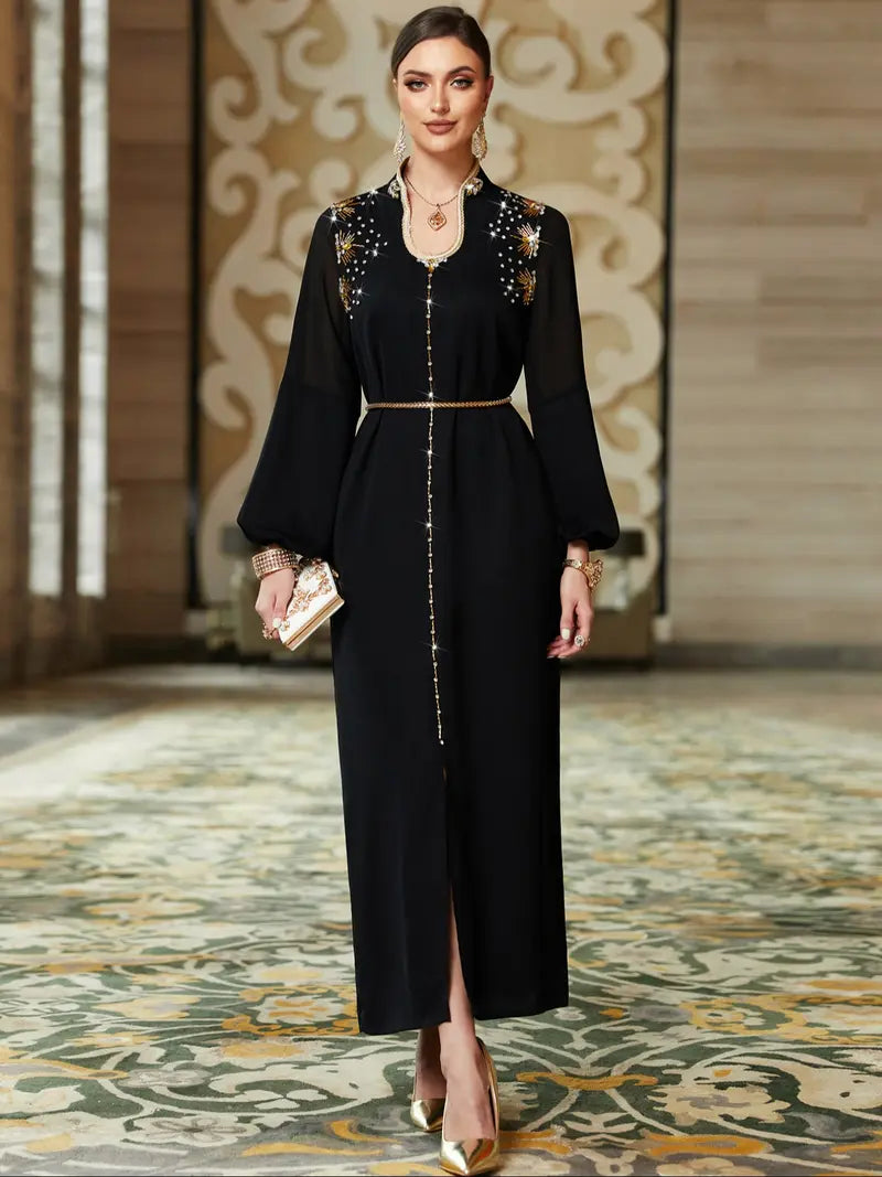 Women's Handmade Beaded Robe, Comfortable Fashion Long Dress, Elegant Evening Wear, Stylish Home Clothing