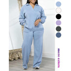 Women's Solid Long Sleeve Sweatshirt & Drawstring Waist Pants Set, Casual Fashion Cozy Two-piece Outfits for Daily Outdoor Wear, Women Clothes for All Seasons
