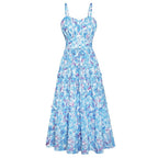 Women's Casual Bohemian Floral Maxi Sundress - Summer Spaghetti Strap Smocked Tiered Beach Dress with Pockets, Plus Size, Boho Clothes for Women