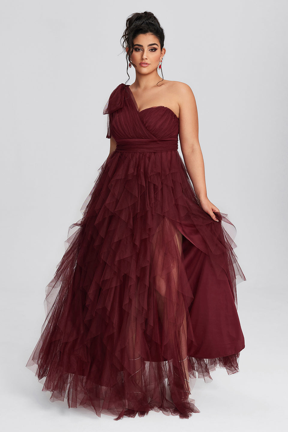 Curveins Plus Size Mesh One-Shoulder Cocktail Dress