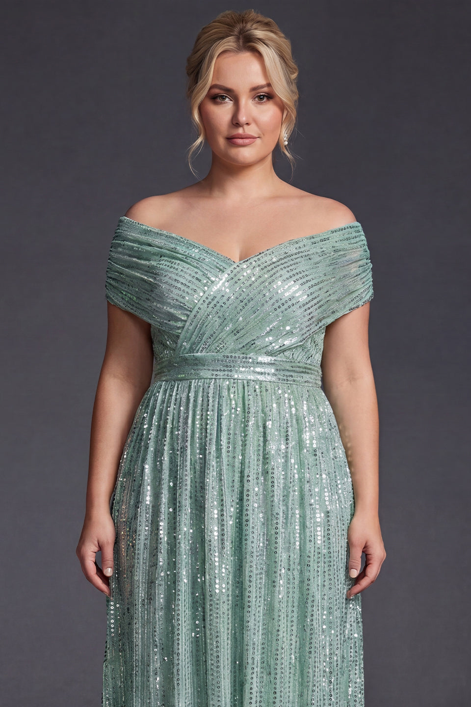 Curveins Plus Size V-Neck Sequin Maxi Dress