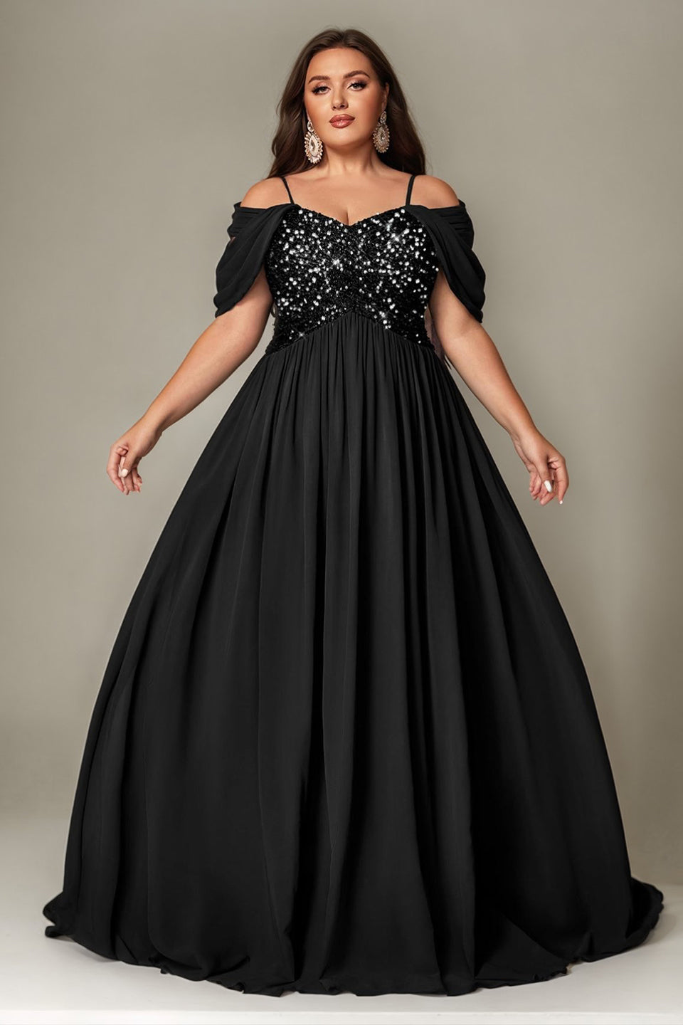 Curveins Plus Size Off-Shoulder Short Sleeve A-Line Maxi Dress