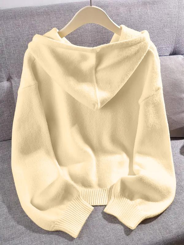 Long Sleeve Loose Knit Hoodie with Zipper Cardigan, Soft Comfortable Unique Design for Autumn & Winter Stylish Tops, Womenswear