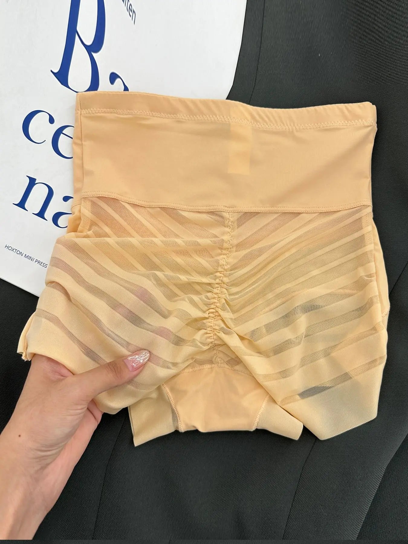 Women's High-Waisted Shapewear Panties, Layered Slimming Underwear, Striped Mesh Design, Breathable Sweat-Proof, Plus Size, All Seasons