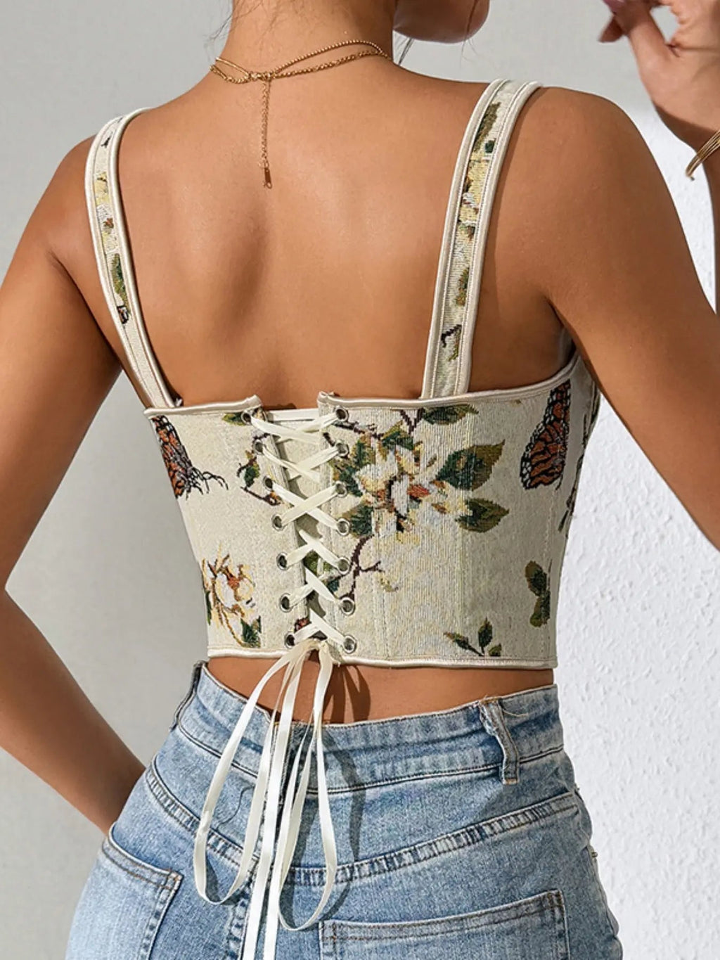 Women's Floral Print Adjustable Lace Up Corset Structure Shapewear Tank Top, Fashionable Bow Decor Shapewear Top for Daily Wear, Tummy Control Shaper for Women