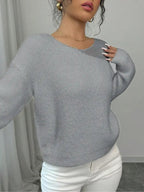 Women's Solid Color Sweater, Casual Long Sleeve Jumper for Fall & Winter, Comfortable Women's Knitwear for Daily & Party Wear