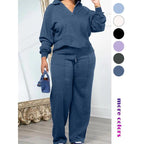 Women's Solid Long Sleeve Sweatshirt & Drawstring Waist Pants Set, Casual Fashion Cozy Two-piece Outfits for Daily Outdoor Wear, Women Clothes for All Seasons