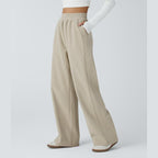 High Waisted Side Pocket Straight Leg Mop Corduroy Casual Pants
