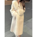 Women's Elegant White Faux Fur Coat High Quality Warm Winter Jacket Dual Purpose for Casual Formal Dinner Long Sleeve Soft Stylish Outerwear Pair with Statement Earrings Womenswear Tops Basic Minimalist winter clothes women winter coats women