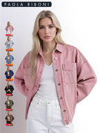 Women's Plain Button Front Drop Shoulder Curved Hem Denim Jacket, Casual Long Sleeve Pocket Design Collar Outerwear for Daily Wear, Ladies Clothes for All Seasons