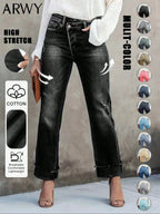 Women's Solid Color Jeans, Casual Comfy Denim Pants for Daily Wear, Ladies Bottoms for All Seasons