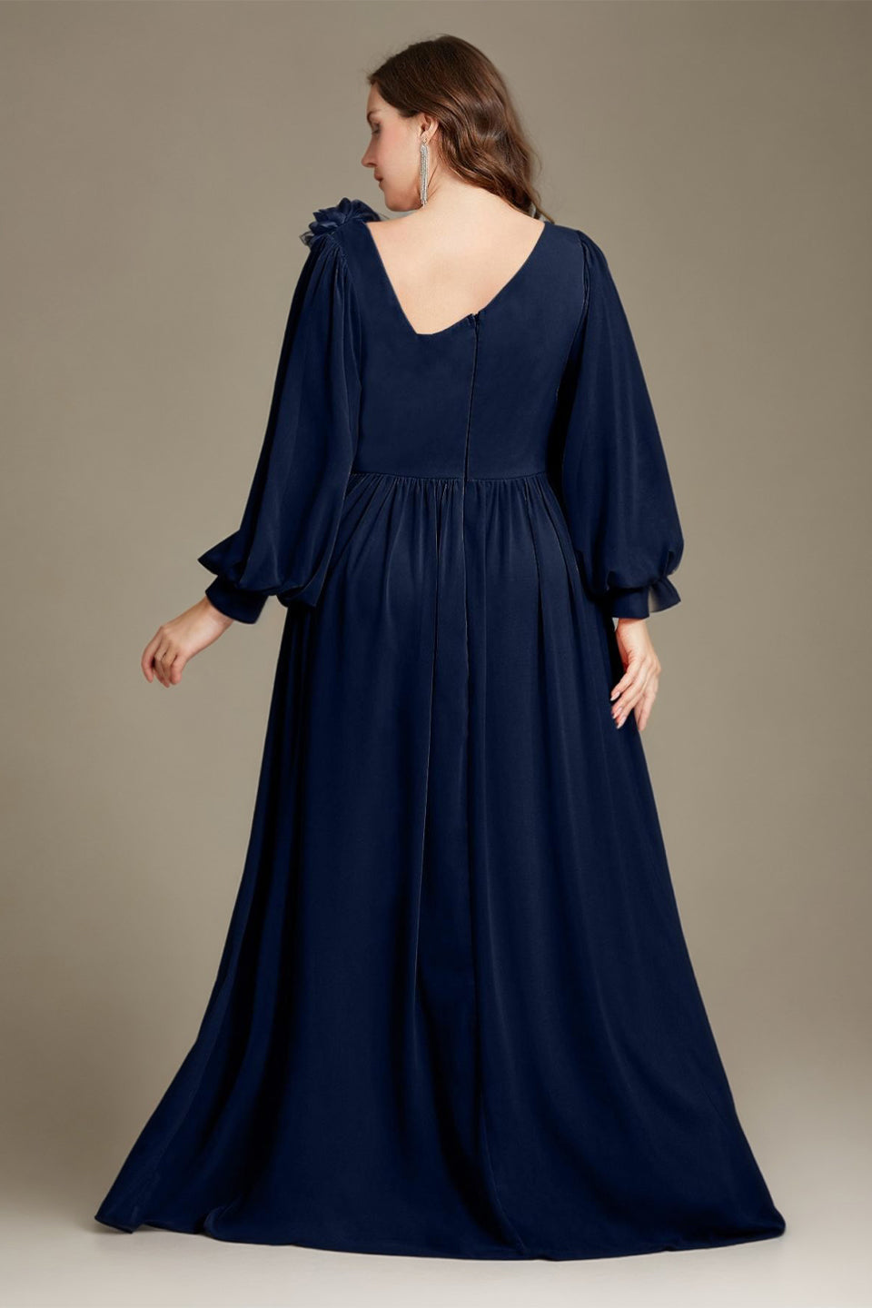 Curveins Plus Size One Shoulder Chiffon 3D Flower Detail Elegant Flowy Maxi Dress
