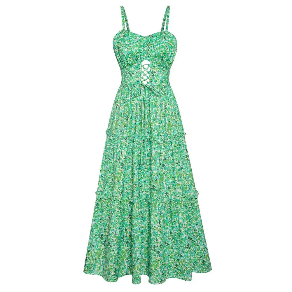 Women's Casual Bohemian Floral Maxi Sundress - Summer Spaghetti Strap Smocked Tiered Beach Dress with Pockets, Plus Size, Boho Clothes for Women