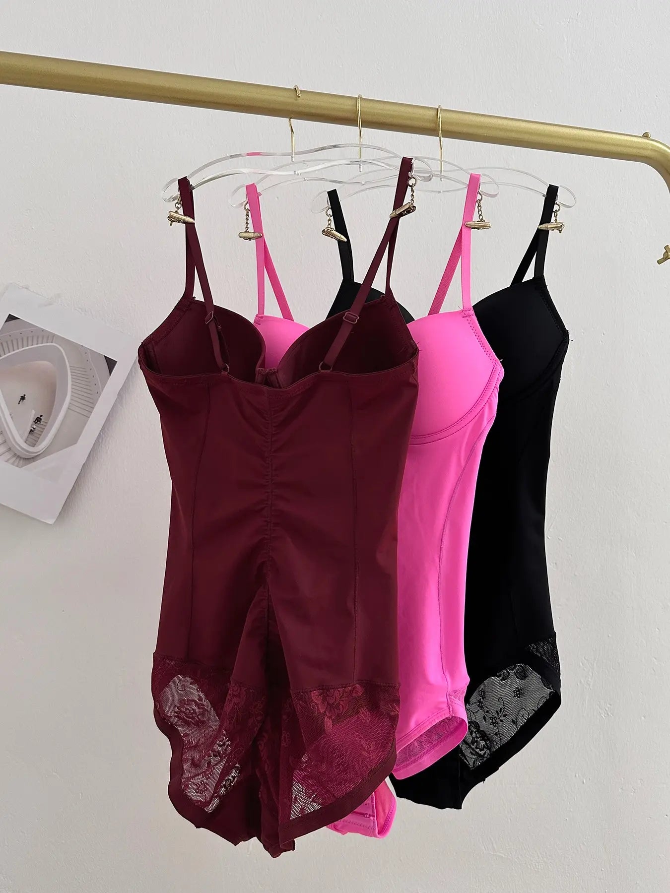 Women's Deep V Patchwork Ruched Slimming Bodysuit Set XS-Xxl, Casual All Season Underwear & Lingerie, Contrast Lace Design