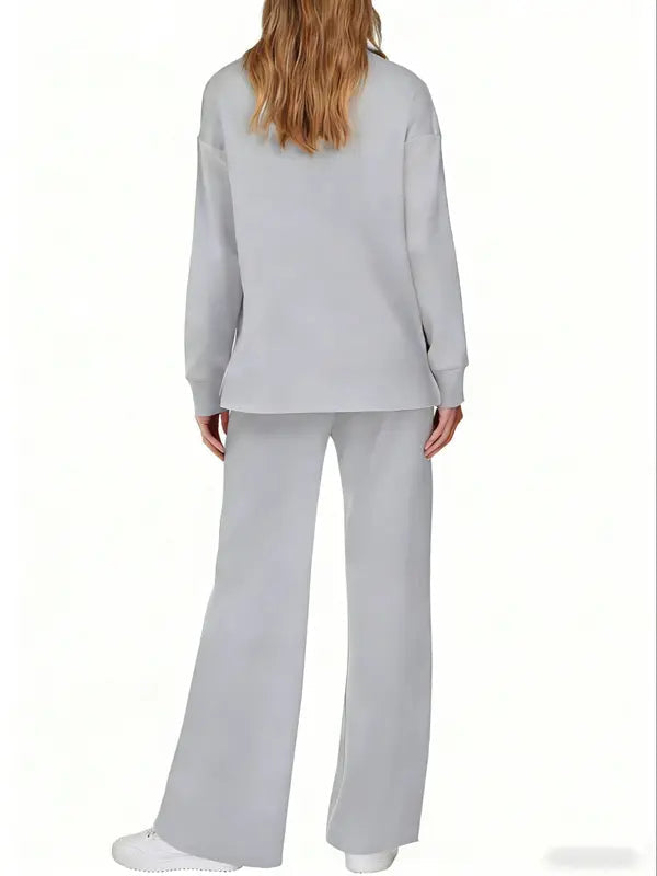 Women's Long Sleeve Drawstring Pants Set, Casual Fall Winter, Fashionable Pure Color Commuter Wear, Style