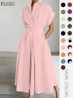 Women's Solid Color Collared Dress, Casual Short Sleeve  Dress for Summer, Ladies Clothes for Daily Wear