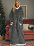Autumn Winter Christmas Flannel Cotton Blend Hooded Long Robe, Soft Comfortable Homeewear with Vertical Pocket, Casual Plain Style