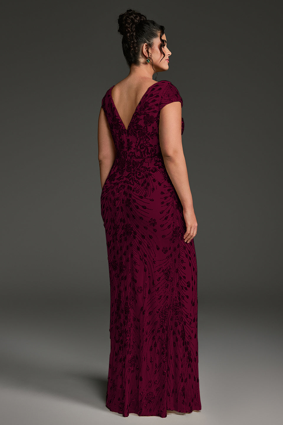 Curveins Plus Size V-neck and Waist Cinch Sequin Maxi Dress