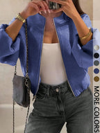 Women's Zipper Jacket Coat, Casual Style Women's Outerwear, Perfect for Fall & Winter Daily Wear, Fitted Design, Woven, Moderate Fabric Thickness