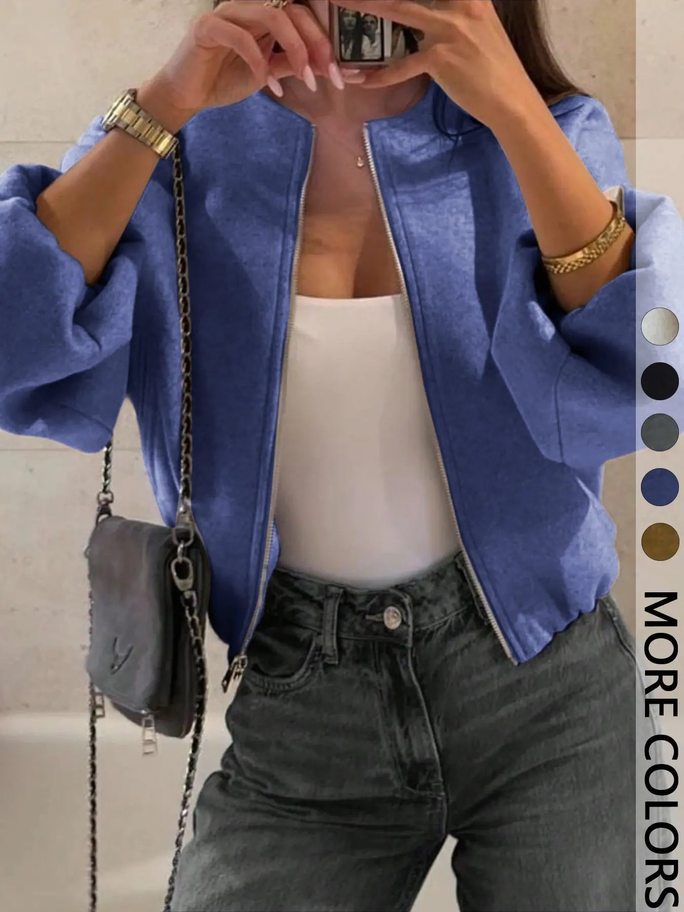 Women's Zipper Jacket Coat, Casual Style Women's Outerwear, Perfect for Fall & Winter Daily Wear, Fitted Design, Woven, Moderate Fabric Thickness