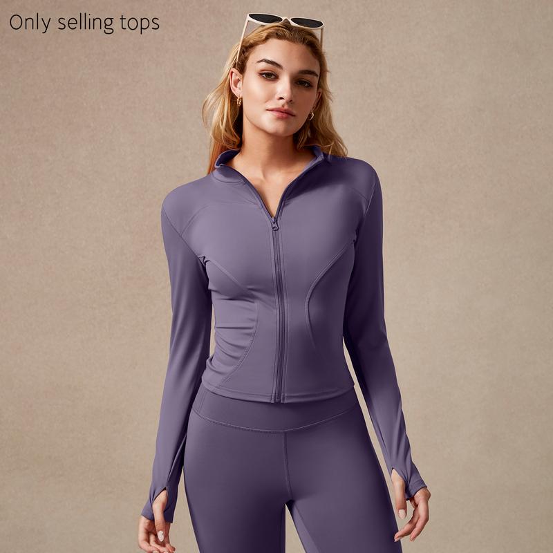 Women's Full Zip Long Sleeved Sports Jacket Slim Fit Quick Dry Stretch Fabric with Thumb Holes for Running Yoga Gym Workout Outfits Activewear