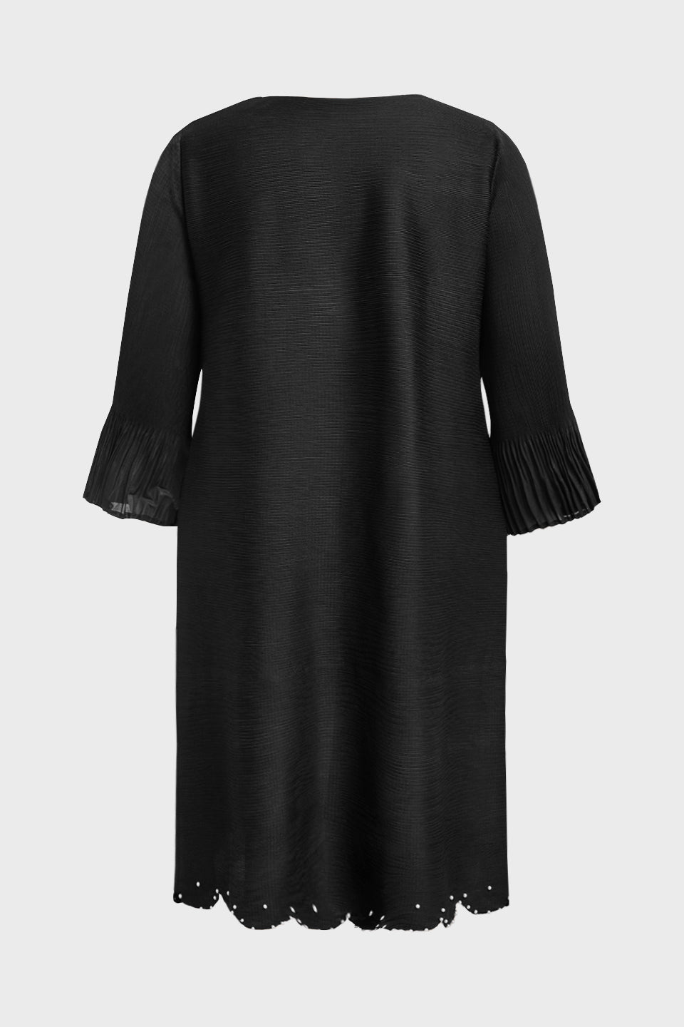 Curveins Plus Size Round Neck Fringe Detail Elegant Loose Pleated Midi Dress