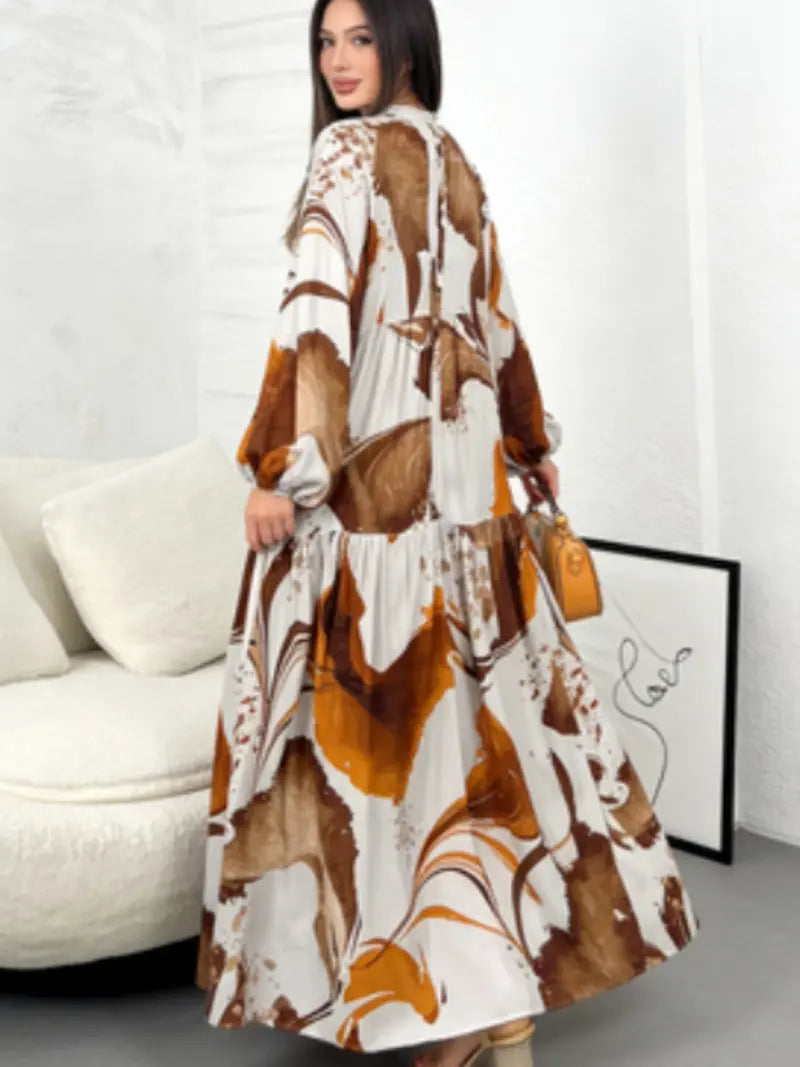 2026 New Floral Long Sleeve Dress, Versatile V-Neck Casual Maxi Dress, Loose Fit Elegant Style for Women