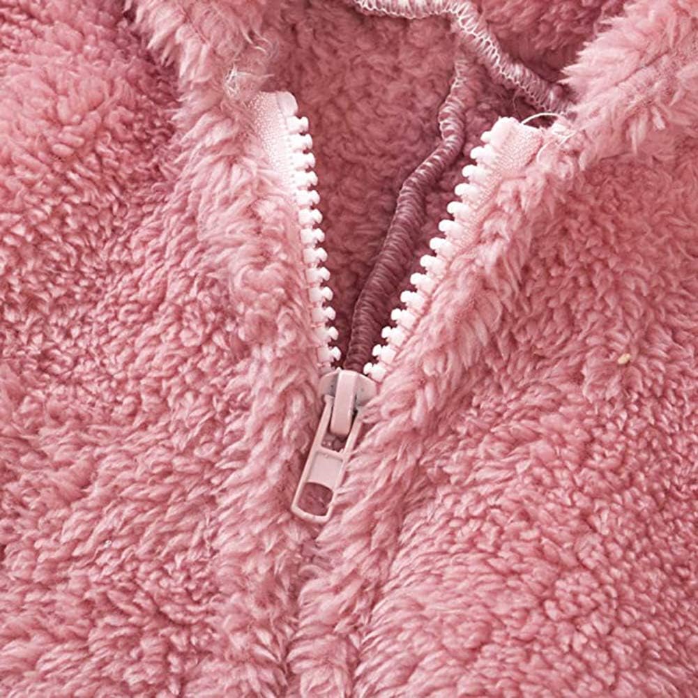 Womens Fleece Onesies Pajamas Jumpsuit Warm Sherpa Romper Sleepwear One Piece Zipper Hooded Playsuit Loungewear