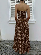 Women's Elegant Fashion Polka Dot Strapless Dress, Stylish Sleeveless Maxi Dress for Parties and Casual Wear Womenswear, Elegant Evening Dress