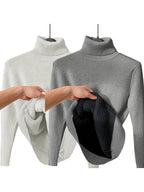 Women's Solid Thermal Lined Drop Shoulder High Neck Sweater, Casual Solid Long Sleeve Jumper For Daily Outdoor Wear, Women Knit Top for Fall & Winter