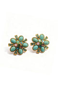 Curveins Elegant Vintage Turquoise Flower Stud Earrings