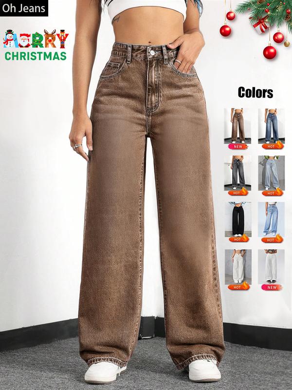 Women's Elastic Waist Pocket Button Denim Jeans, Casual Fashion Comfortable Pants for All Seasons, Perfect for Any Leisure Occasion, Denim Clothing