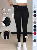 Women's Plain Pocket Button Leggings, Casual Comfy Skinny Pants for Yoga Gym Workout, Ladies Bottoms for Fall & Winter,T-Chic