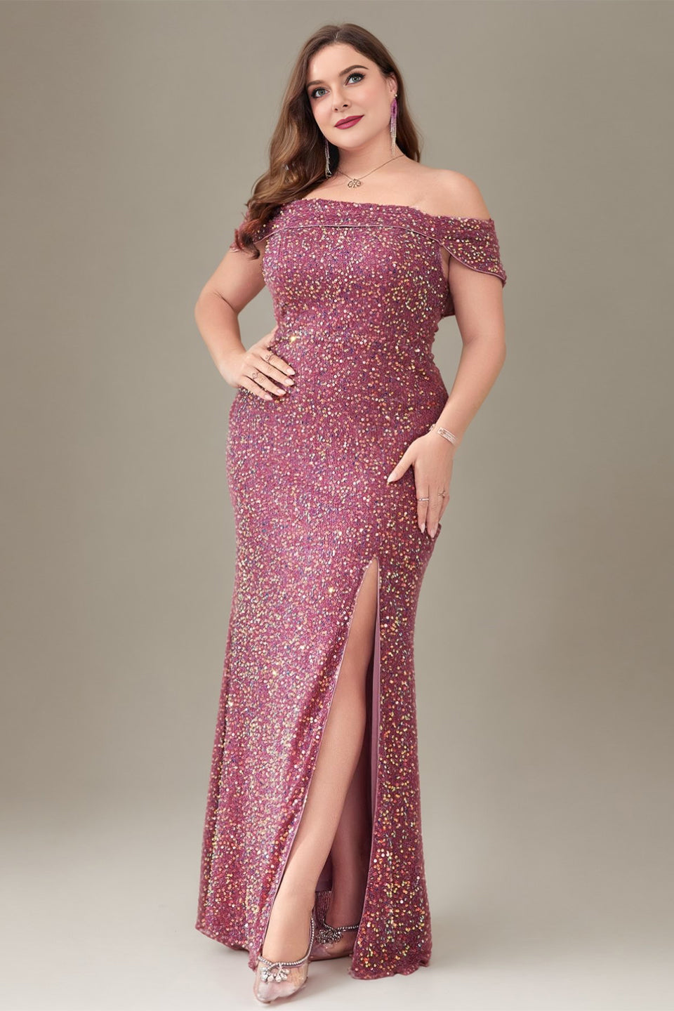 Curveins Plus Size Off Shoulder Sequin Formal Dress