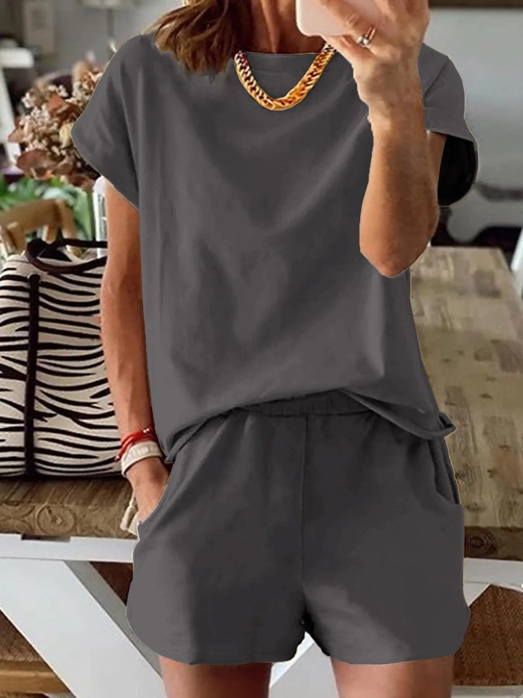 Women's Letter Print Two-Piece Set, Casual Short Sleeve T-Shirt and Sweatpants for Summer, Women's Everyday Wear
