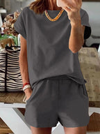Women's Letter Print Two-Piece Set, Casual Short Sleeve T-Shirt and Sweatpants for Summer, Women's Everyday Wear