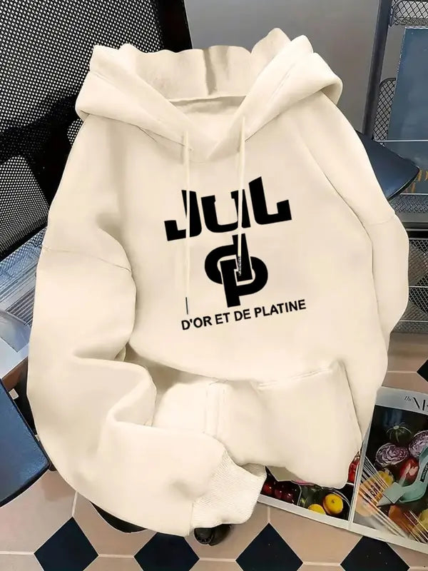 Women's Letter Print Hoodie, Casual Long Sleeve Hooded Sweatshirt for Fall & Winter, Women's Clothes for Daily Wear