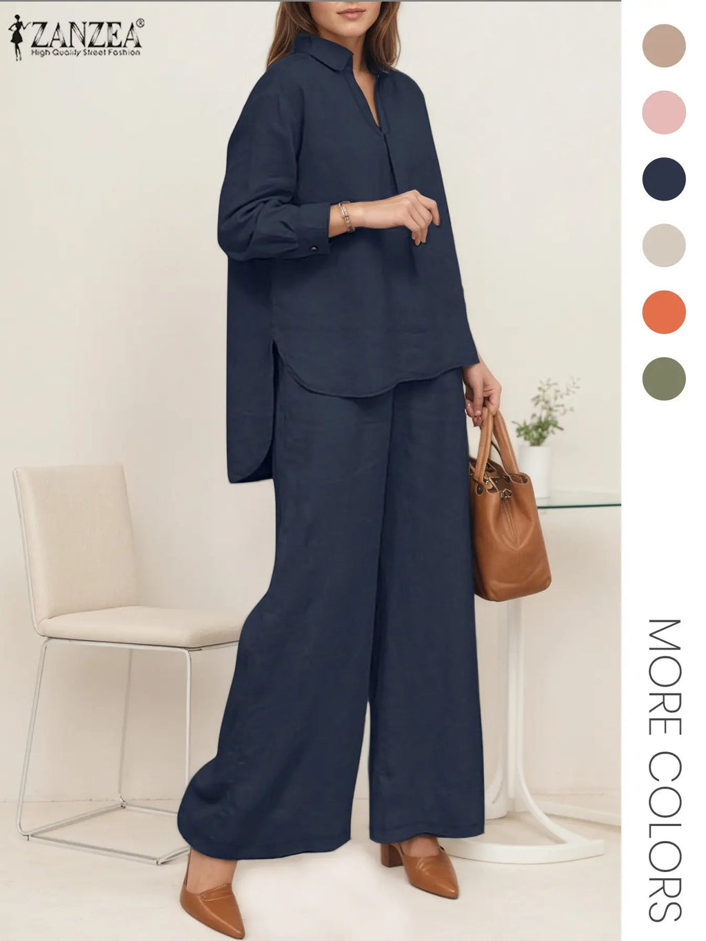 Two-piece Set Women's Solid Color Top & Wide Leg Pants, Casual Long Sleeve Top & Pants for Daily Wear, Ladies Clothes for All Seasons