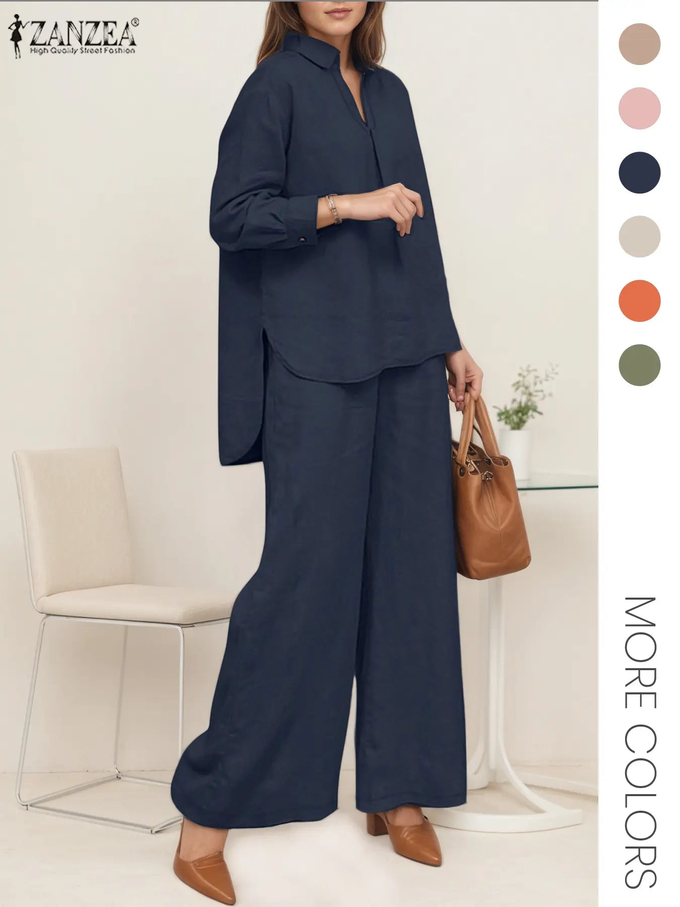 Two-piece Set Women's Solid Color Top & Wide Leg Pants, Casual Long Sleeve Top & Pants for Daily Wear, Ladies Clothes for All Seasons