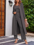 Women's 3 Piece Lounge Set Pajama Long Sleeve Cardigan Sleeveless Top Pants Sweatsuit