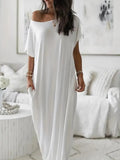 Women's Solid Color Batwing Sleeve Lounge Dress, Casual Comfy Short Sleeve Nightdress for Daily Wear, Ladies Sleepwear for All Seasons