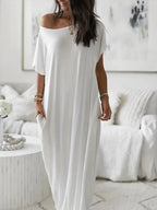 Women's Solid Color Batwing Sleeve Lounge Dress, Casual Comfy Short Sleeve Nightdress for Daily Wear, Ladies Sleepwear for All Seasons