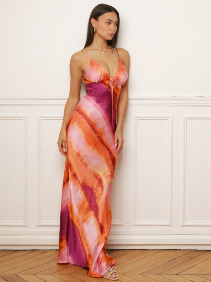 Robe dos-nu effet satiné avec dégradés