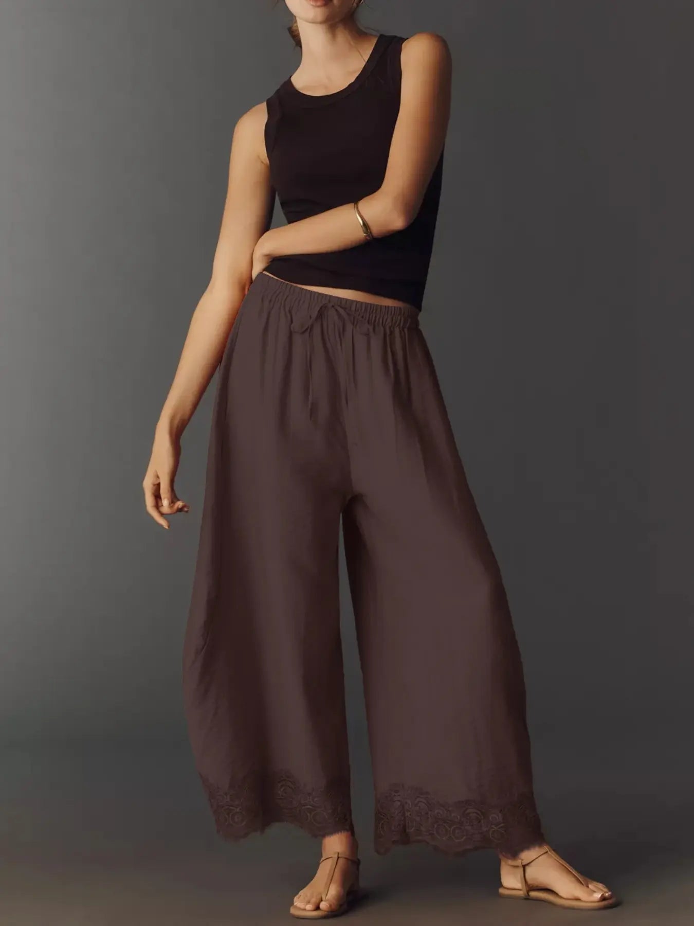Women's Casual Pocket Elastic Waist Long Pants