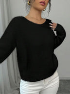 Women's Solid Color Sweater, Casual Long Sleeve Jumper for Fall & Winter, Comfortable Women's Knitwear for Daily & Party Wear